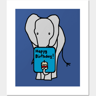 Elephant with Birthday Greetings Posters and Art